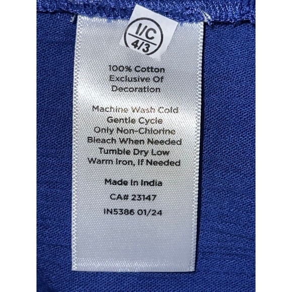 New Talbots Top Womens Size L Blue Pink Embroidered Cotton Tassel Peasant Blouse - Picture 8 of 8